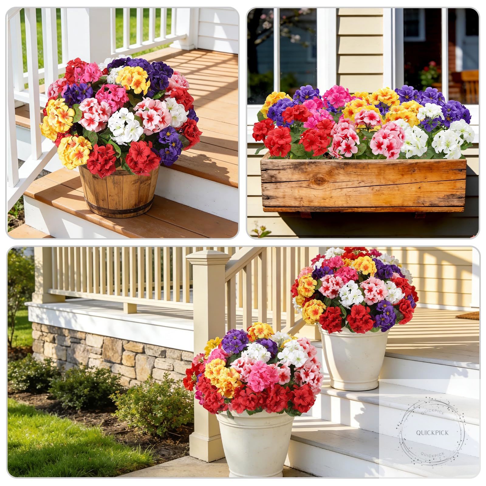 Artificial Geraniums Silk Artificial Flowers for Outdoor Indoor, Realistic UV Re