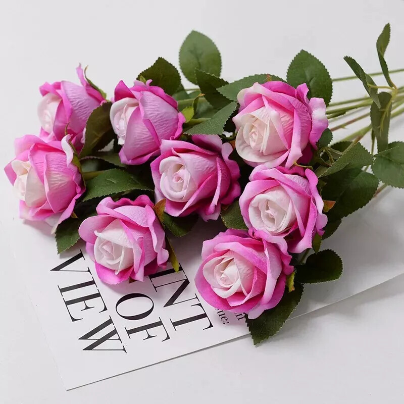 NEW 20Pcs Red Silk Roses Artificial Flowers Realistic Bouquet Home Decor Wedding