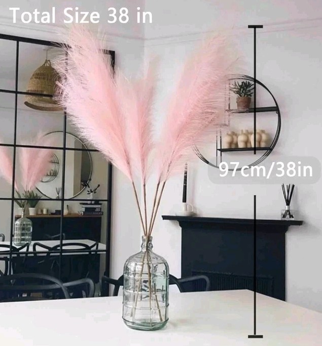 8 PCS Faux Pampas Grass Decor 38″/3.1FT Tall Fake Pompas Floral Large Pink