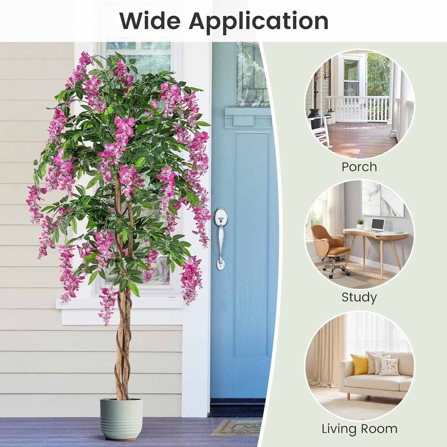 5.5FT Fake Wisteria Plant, Tall Artificial Tree in Nursery Pot with Rosy Flowers