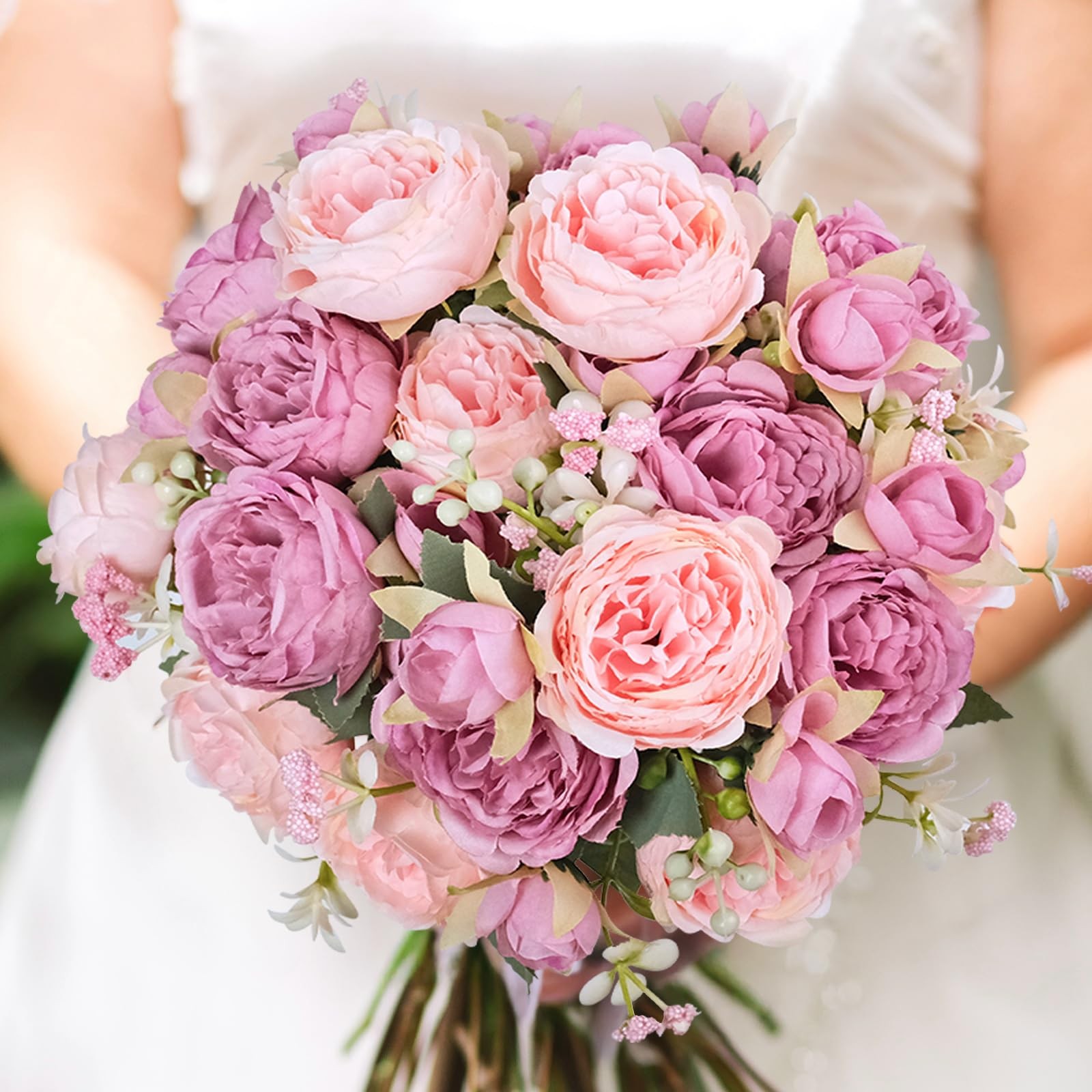 6 PCS Peonies Artificial Flowers Bulk Mixed Pink Silk Fake Bouquet Red Floral