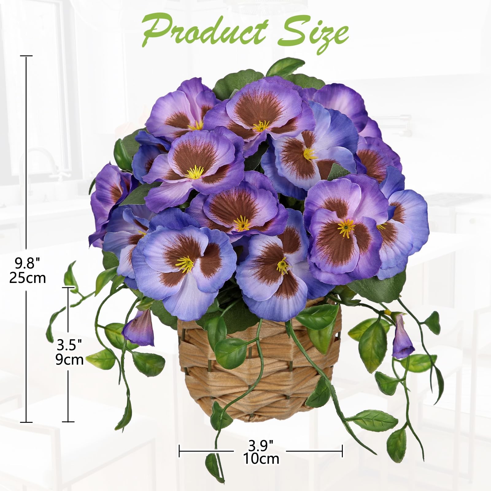Artificial Pansy Flowers in Baskets, 2PCS Realistic Fake Flowers for Farmhous…