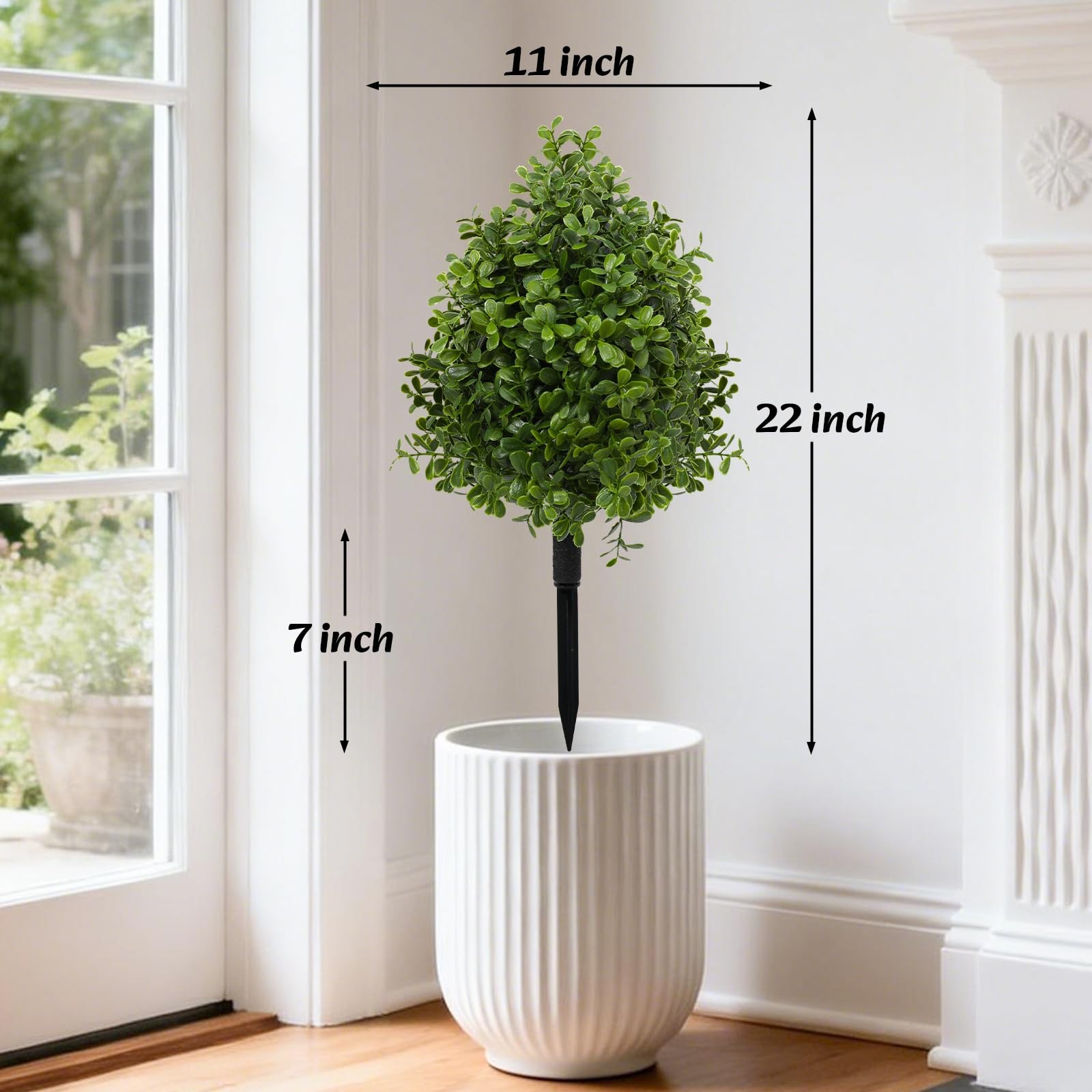 22″ Artificial Boxwood Topiary Bushes Ball Trees, Outdoor Artificial Plant Se…