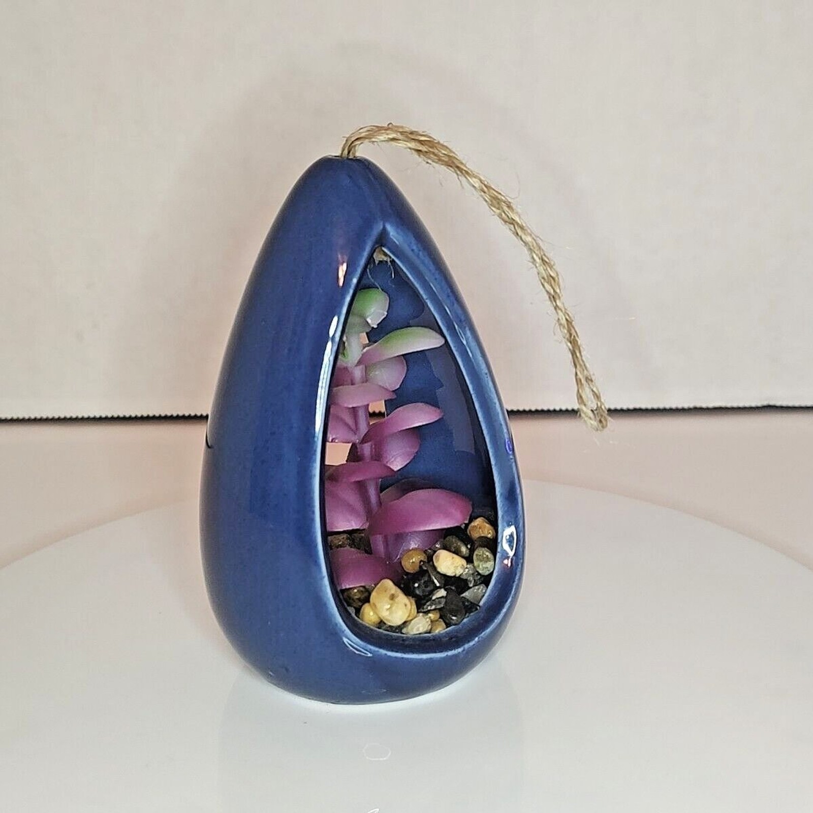 Hanging Modern Coastal Artificial Succulent Home Decor Navy Blue Purple Ceramic