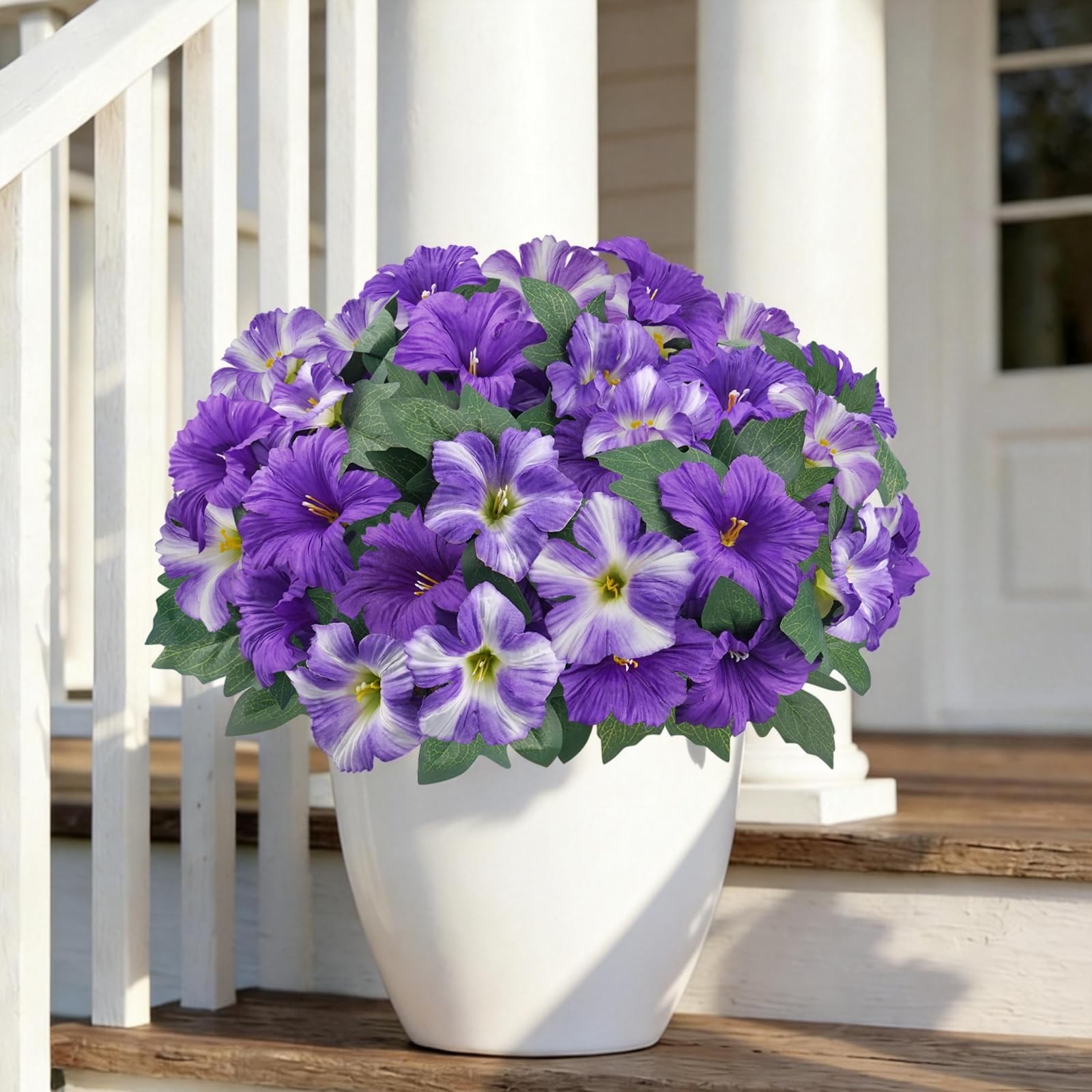 6Pcs Artificial Petunias for Outdoors UV Resistant Purple Faux Petunias for O…