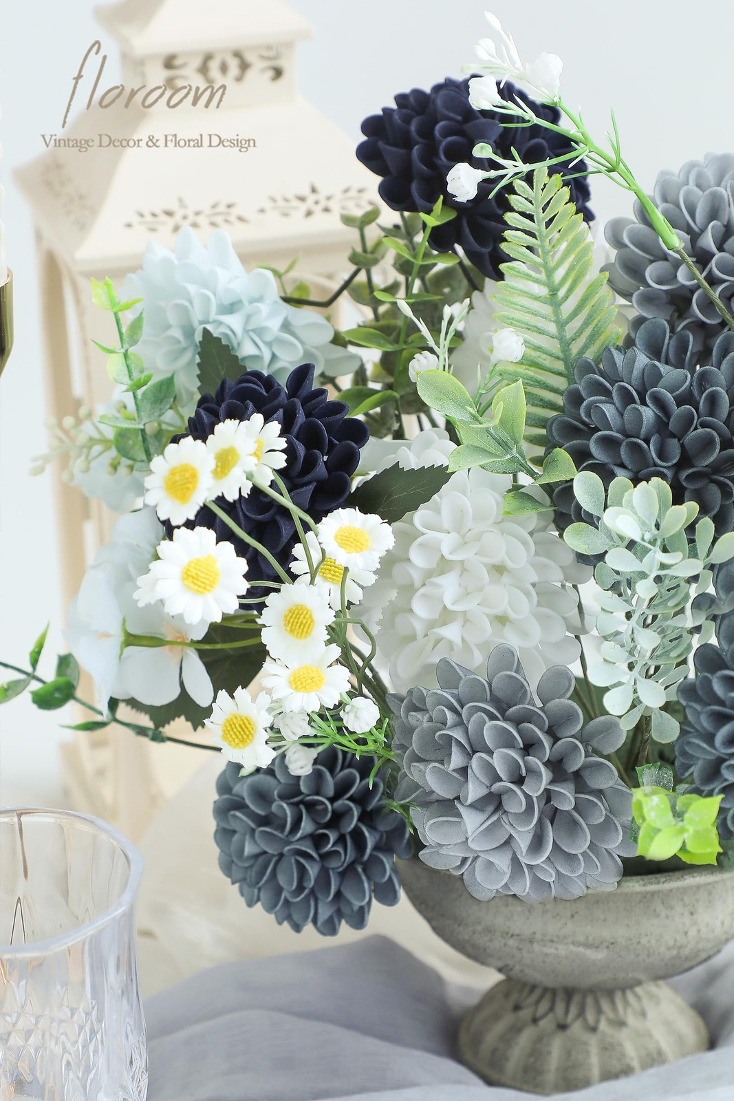 Artificial Dahlia Flowers 25pcs Real Looking Blue Shades Foam Fake Roses with…