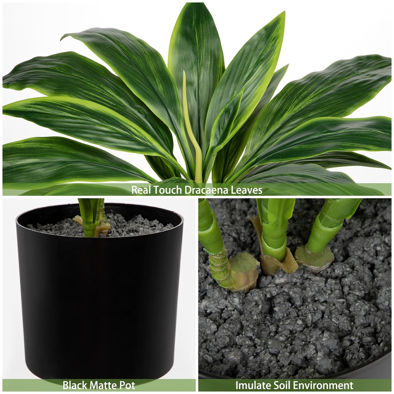 Artificial Dracaena Plant In Pot 18.1 Inch Faux Tropical Indoor Potted Decor