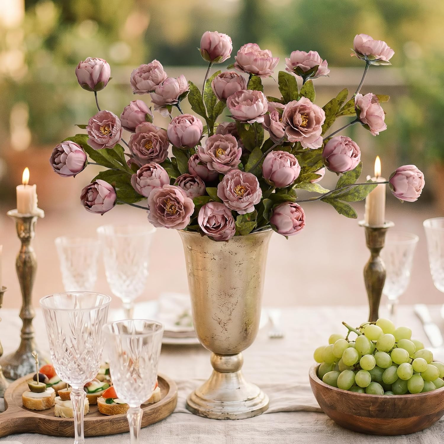Waipfaru 6 Pcs Faux Peonies Artificial Flowers for Vase, Vintage Silk Peony Stem