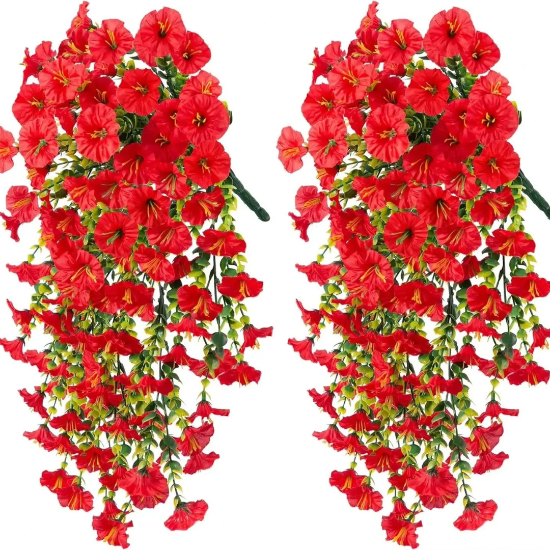 2PCS Artificial Morning Glory Vines UV Resistant Hanging Flowers Decor