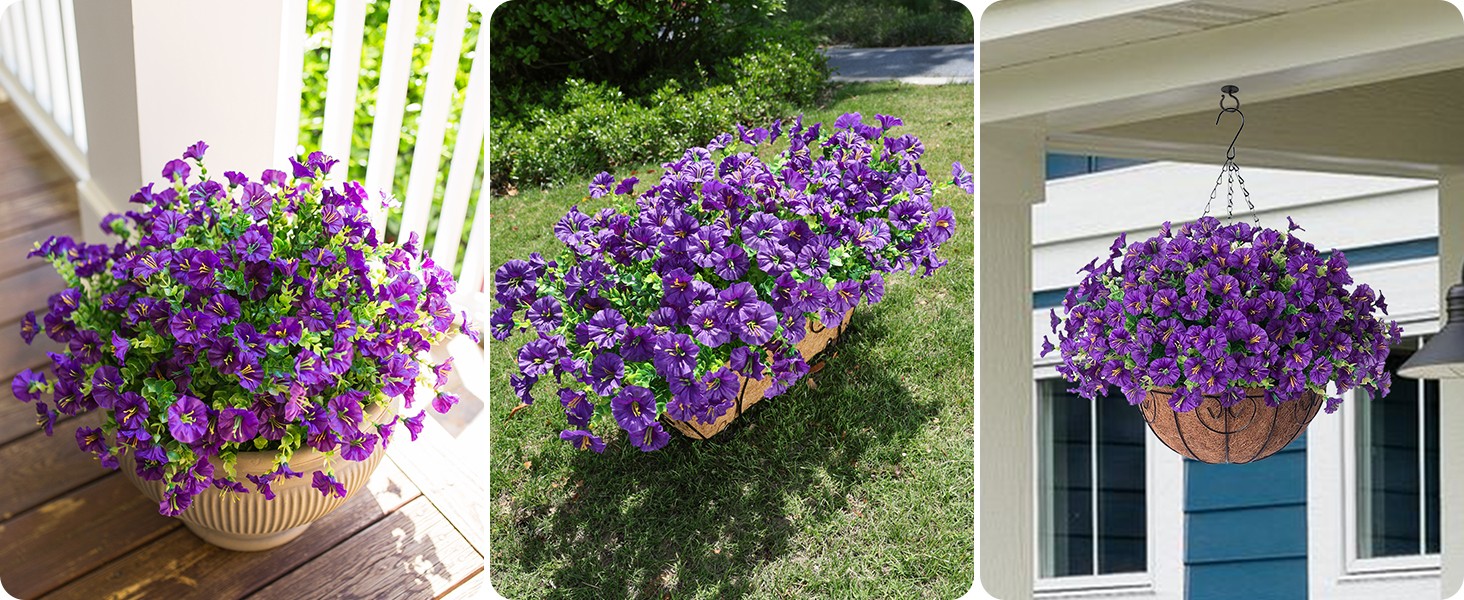 Artificial Flowers for Outdoors Fake Plants Outside Decoration, 12 Bundles Silk