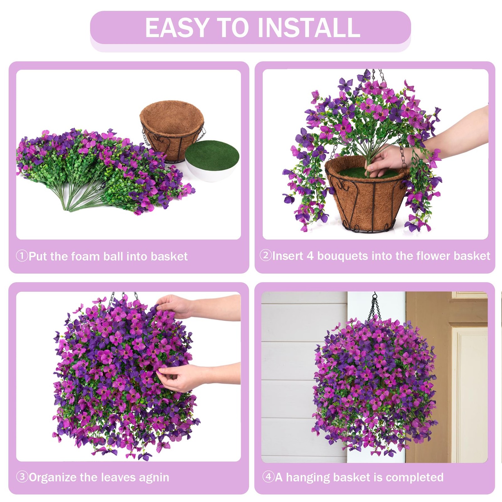 INXUGAO Artificial Hanging Flowers Plants with Basket for Outdoors, Realistic…