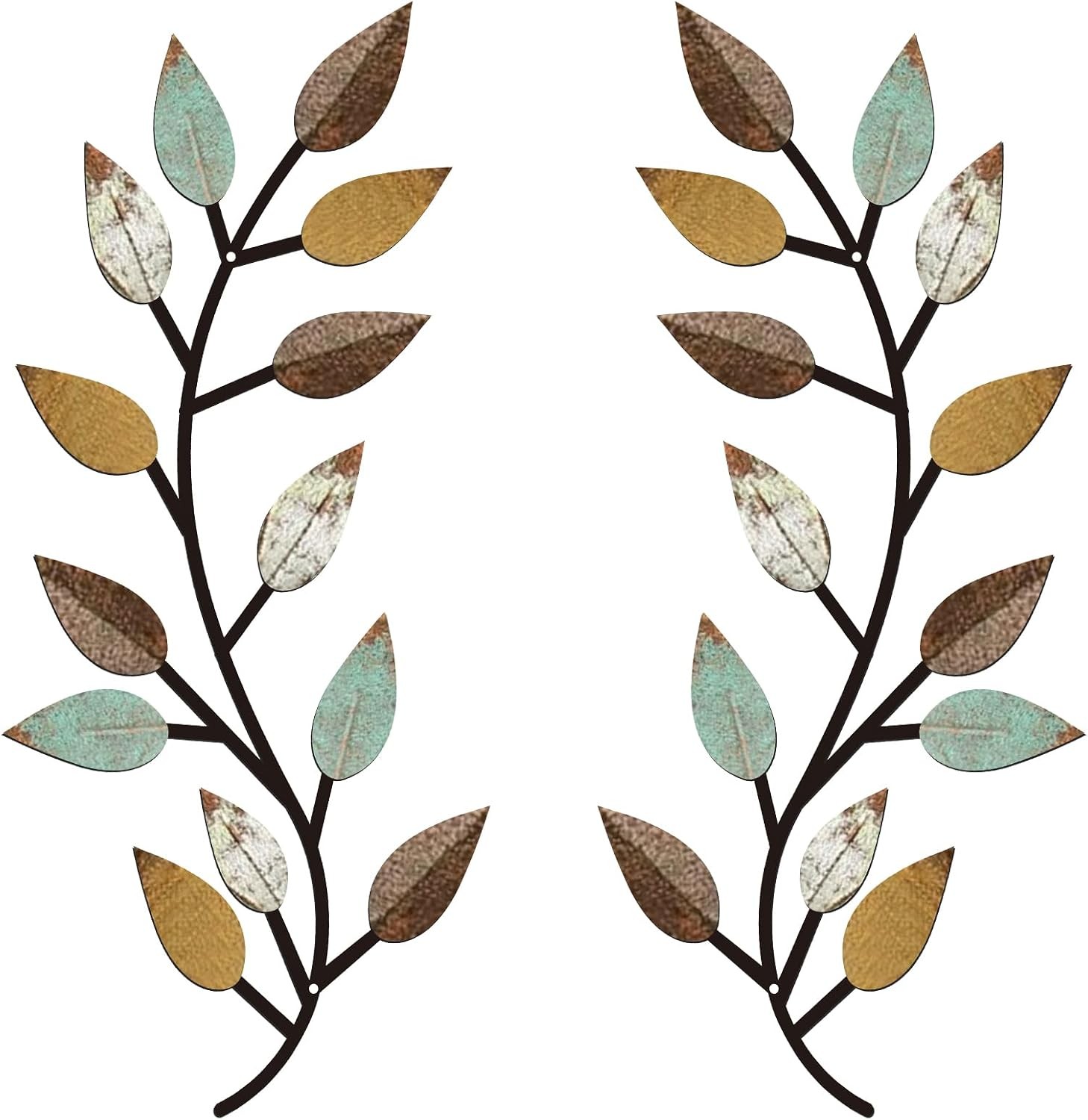 2-Pack Metal Tree Leaf Wall Art, Vintage Brown Olive Branch Vine Wall Decor