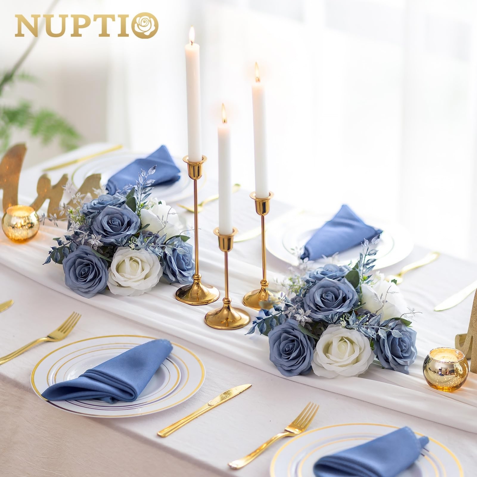 NUPTIO Flower Ball Arrangement Bouquet: 10 Pcs 9.4 inch Diameter Dusty Blue &…