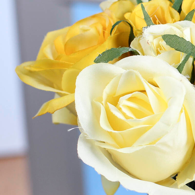 Yellow Artificial Rose Nosegay 12″ Floral Bouquet Bundle