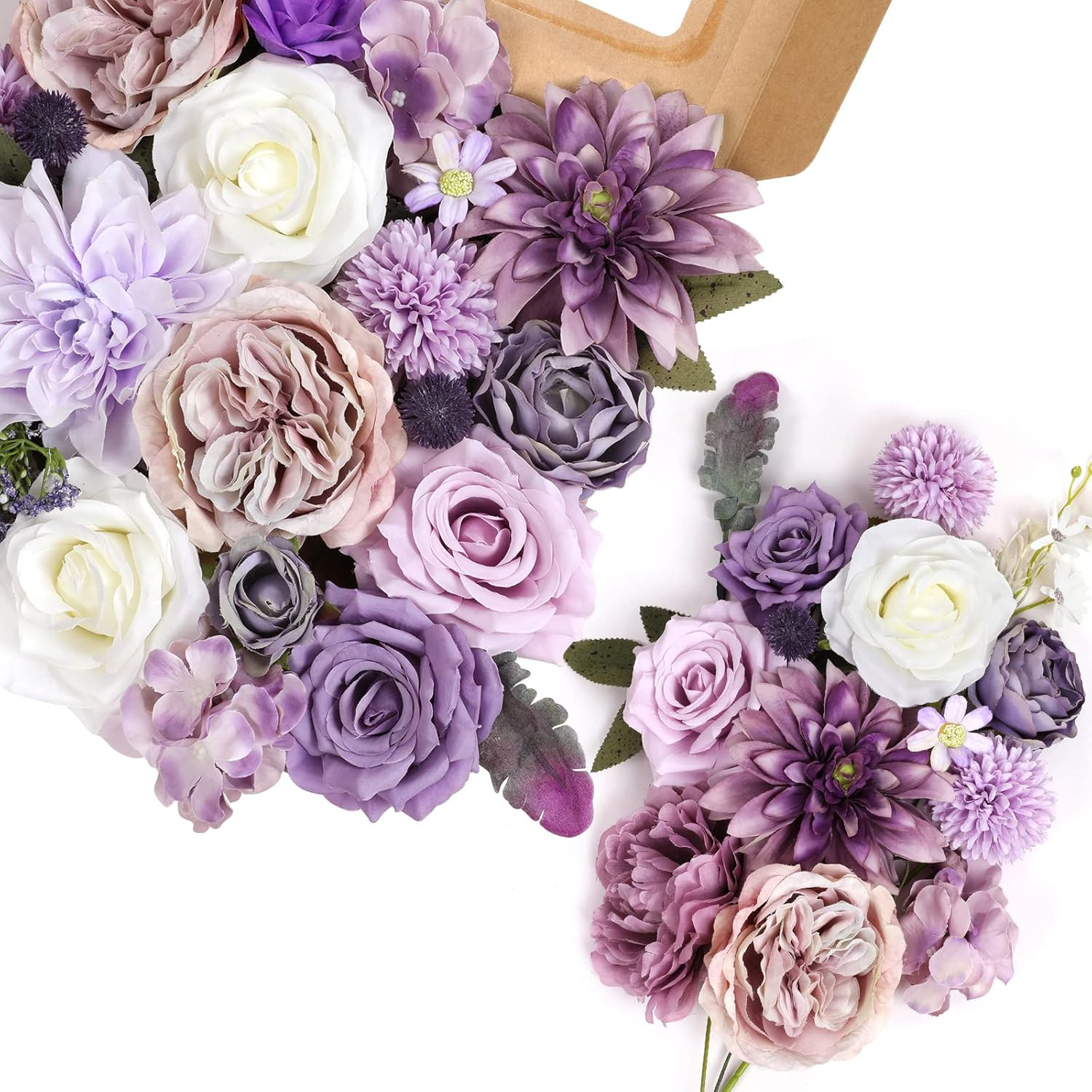 Artificial Purple Flowers Combo Silk Mix Peony Rose Hydrangea Fake Flowers W/Ste