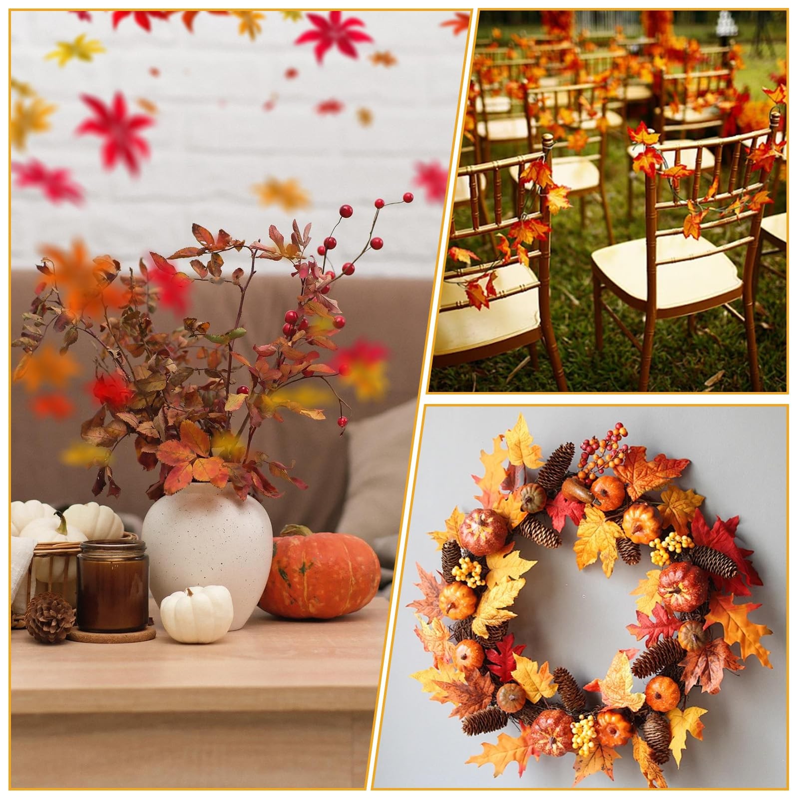 200 Pcs 4 Colors Fall Leaves Fake Leaves Artificial Fall Autumn Leave Decor