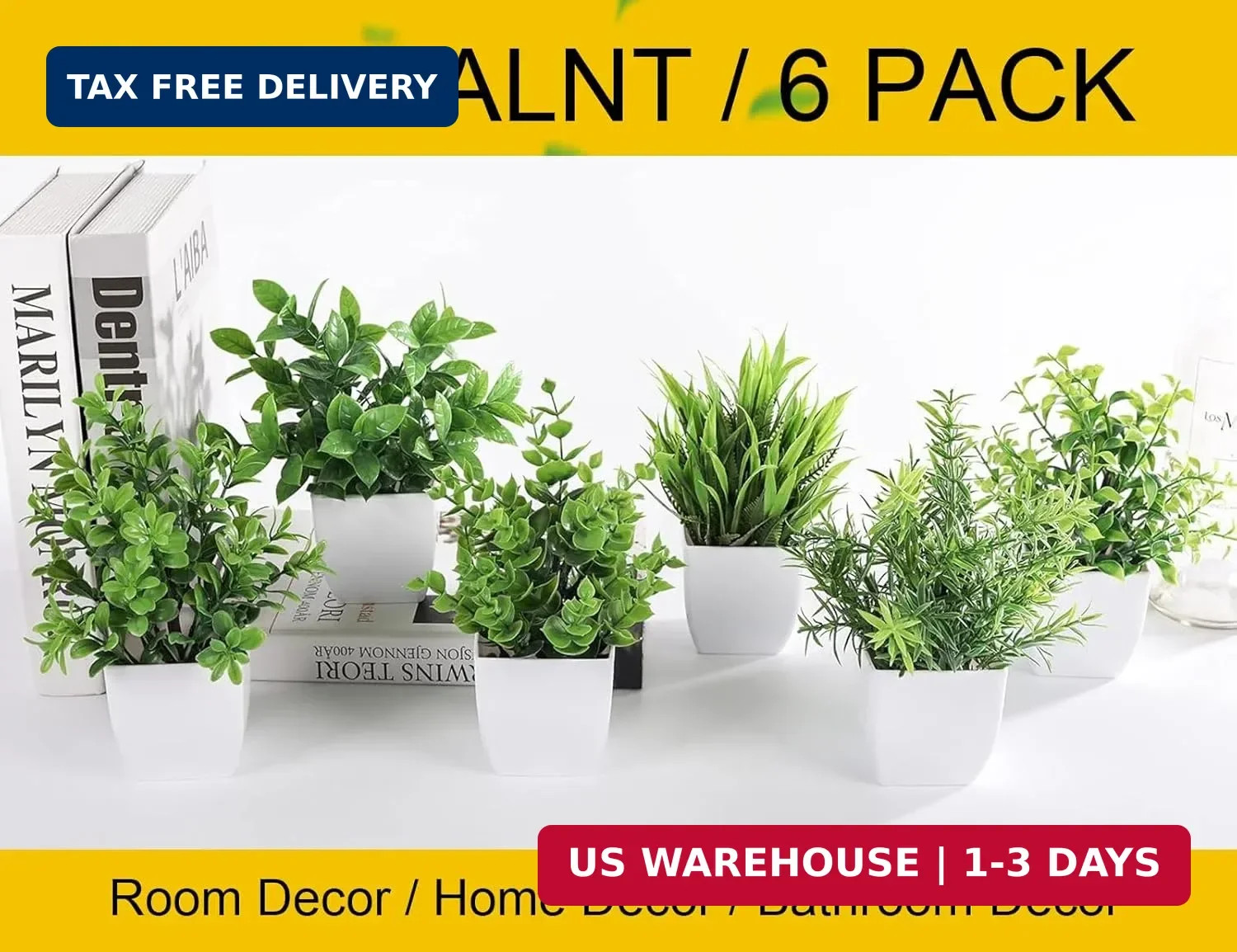 Der Rose 6 Pack Small Fake Plants Artificial Plants in Pots for Home Bthroom Bed