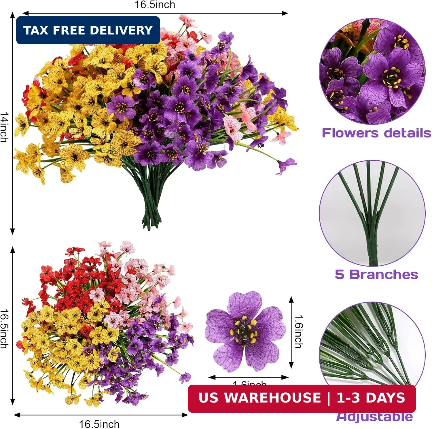 Geegoods 16 Bundles Artificial Mums Flowers for Outdoors, Mix 4 Colors | UV Resi