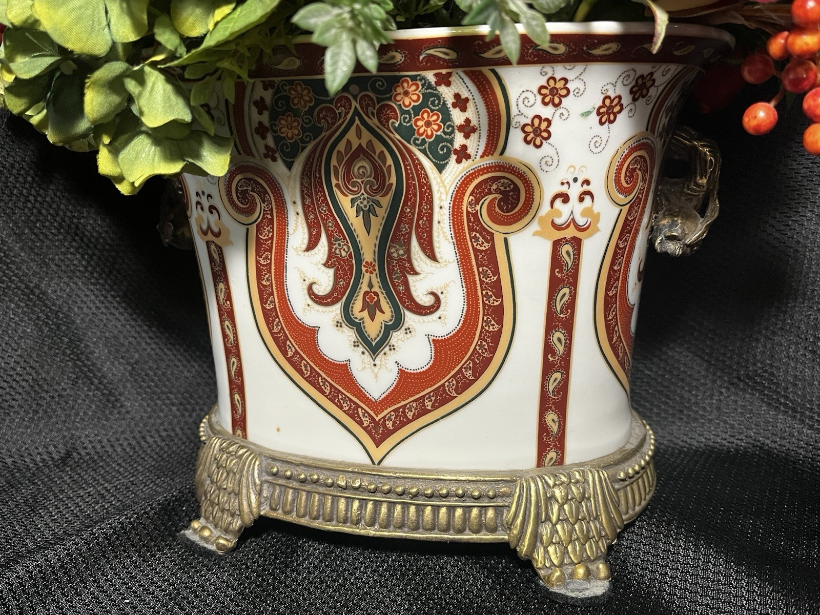 Stunning Diane James Home Floral Arrangement With Porcelain And Metal Vase