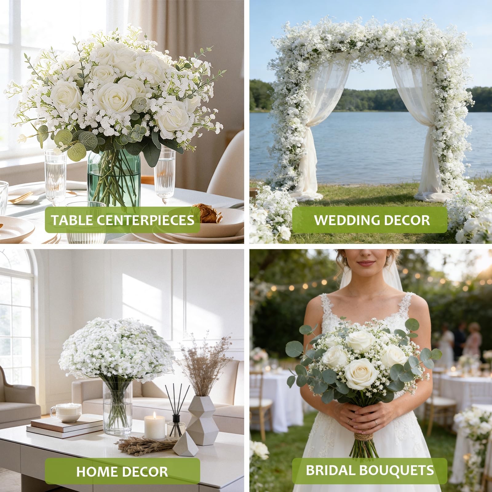 150 PCS White Babys Breath Artificial Flowers Bulk Real Touch Gypsophila Faux