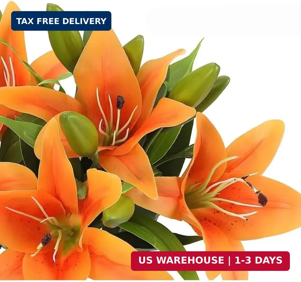 6 Bundles Artificial Tiger Lily Flowers White Touch Lilies Flower Bouquet Faux F