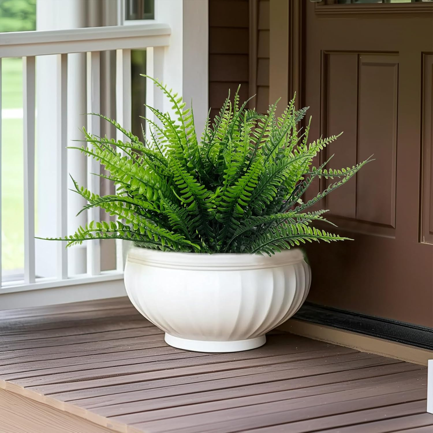 12 Bundles Fake Boston Fern Artificial Plants Outdoor Spring Decor, UV Resistant