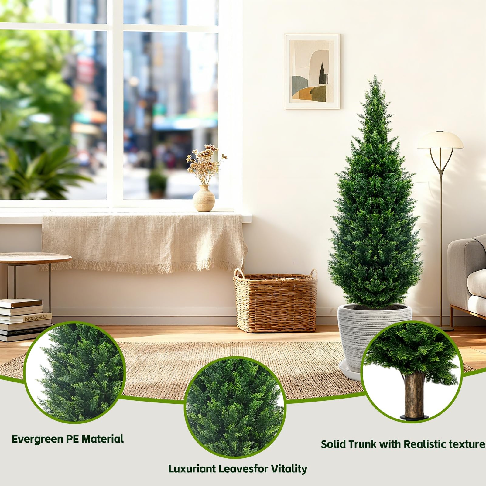 4Ft Artificial Cedar Topiary Trees 2Pack UV Resistant Fake Shrubs with Groun…