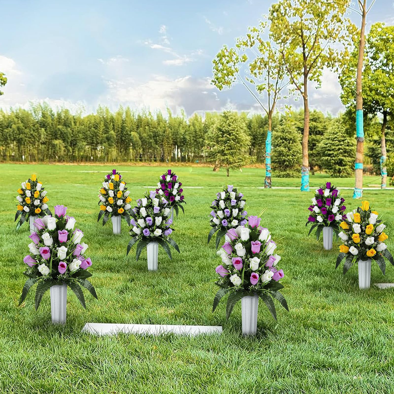 2 Sets Artificial Cemetery Flowers, Grave Decorations Roses, Memorial Flowers…