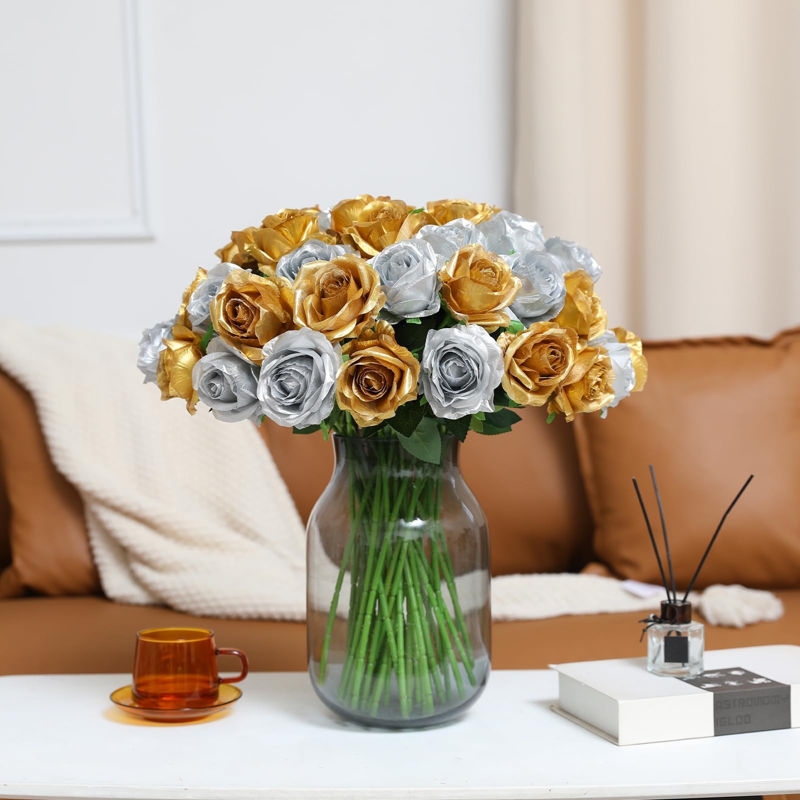 Roses Artificial Flowers – 12 pcs Realistic Long Stems Fake Roses Mashup Styl…