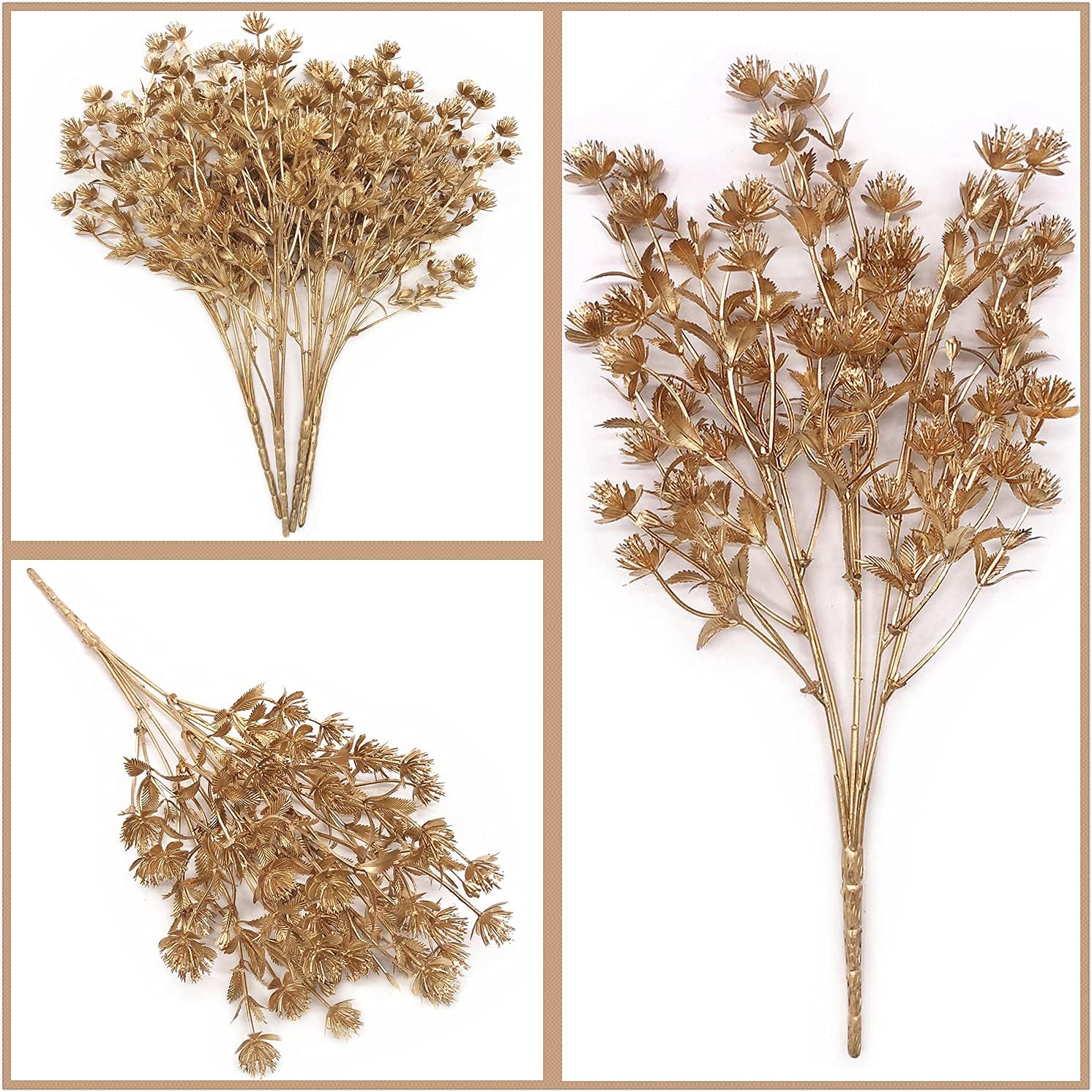 Artificial Flowers Golden Baby Breath Gypsophila, Fake Plant Bush Grass Decor…