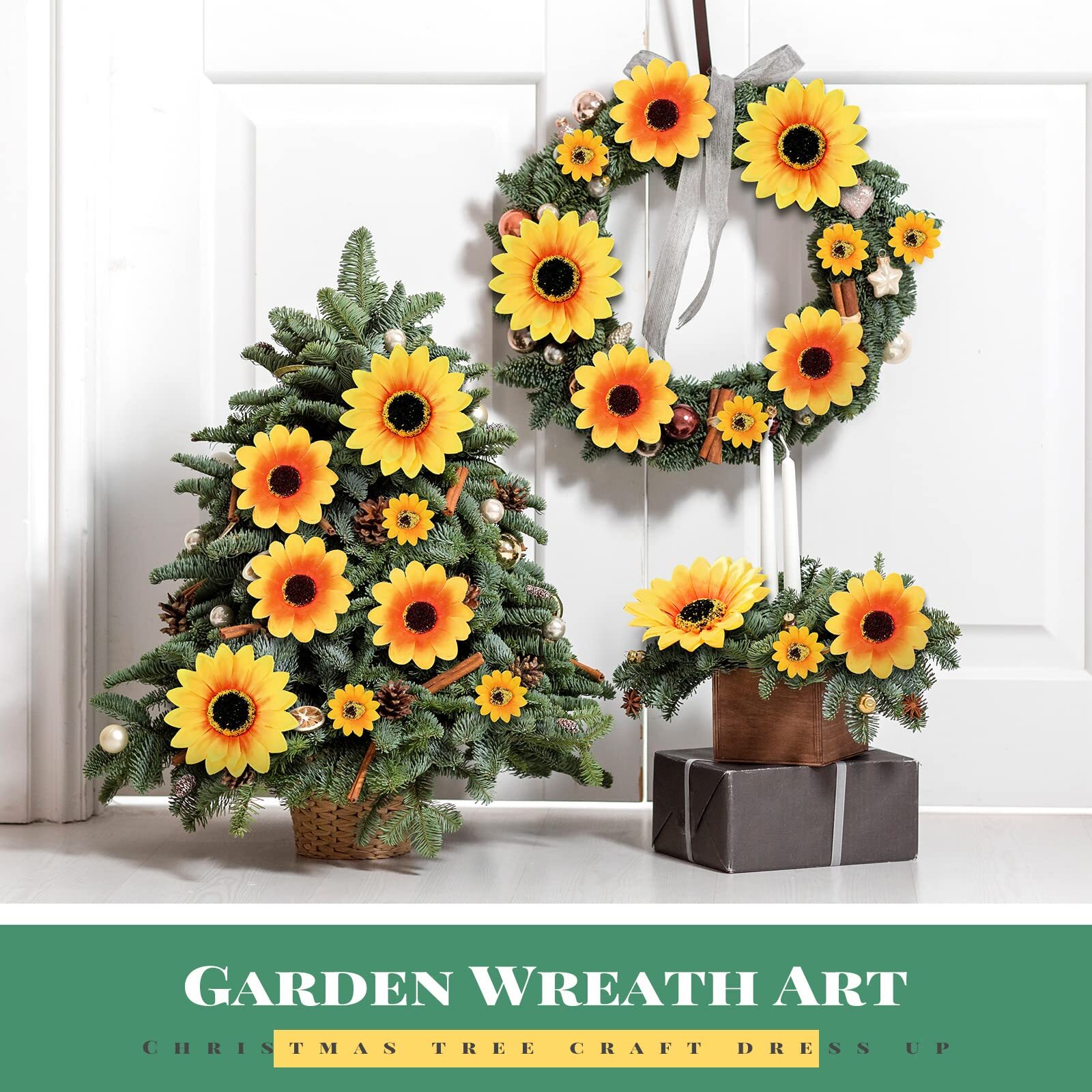 50PCS Clip-On Artificial Sunflowers Faux Silk Yellow Flowers for DIY Crafts