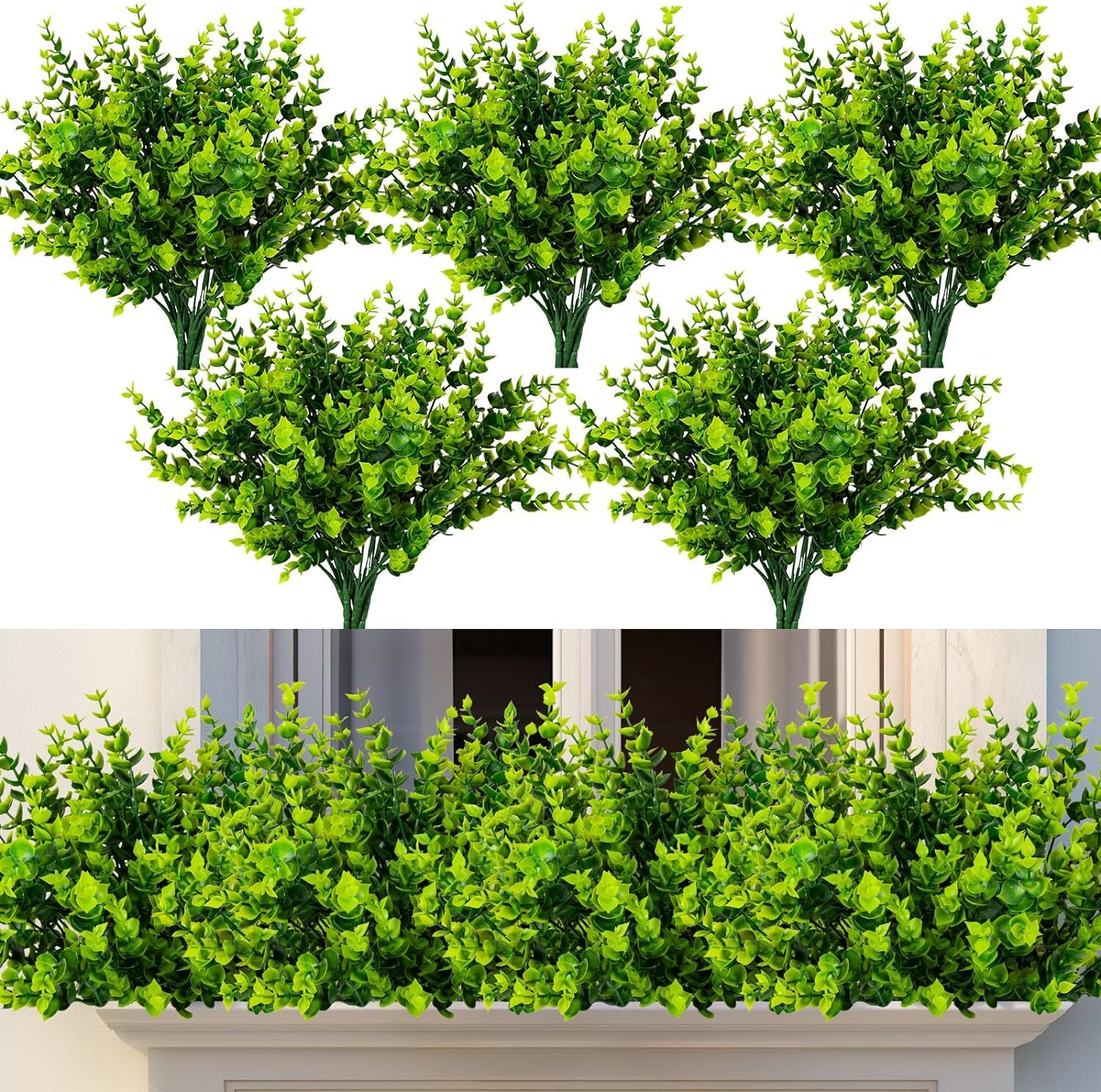 Artificial Boxwood Greenery UV Resistant Outdoor Faux Plastic Plants Home Decor