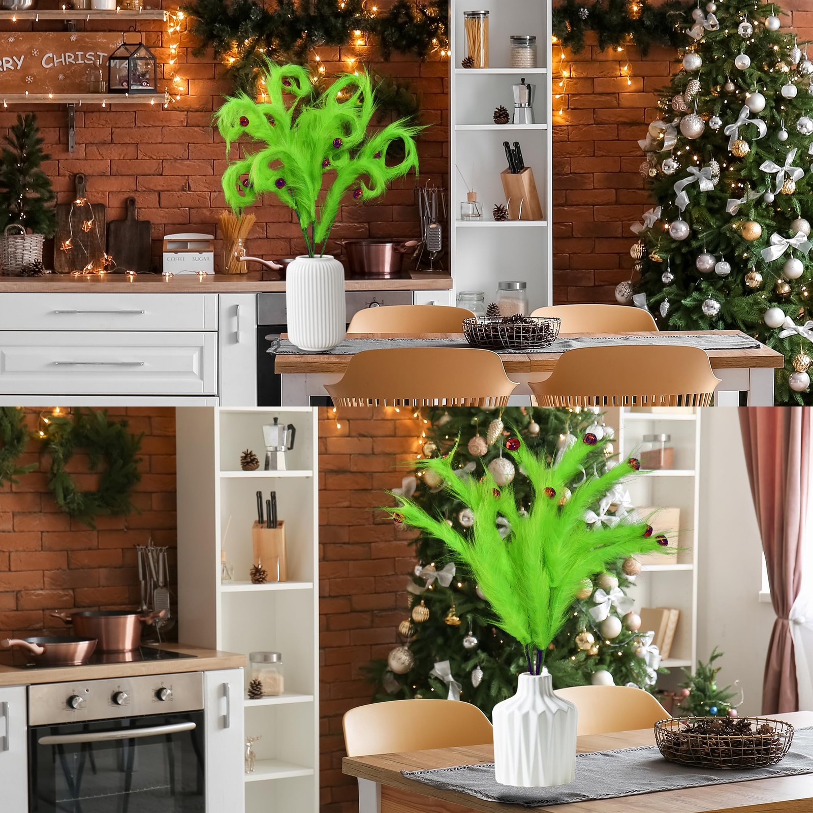 12 Pcs Christmas Tree Topper Lime Green Furry Tree Picks Furry Spiral Curly S…