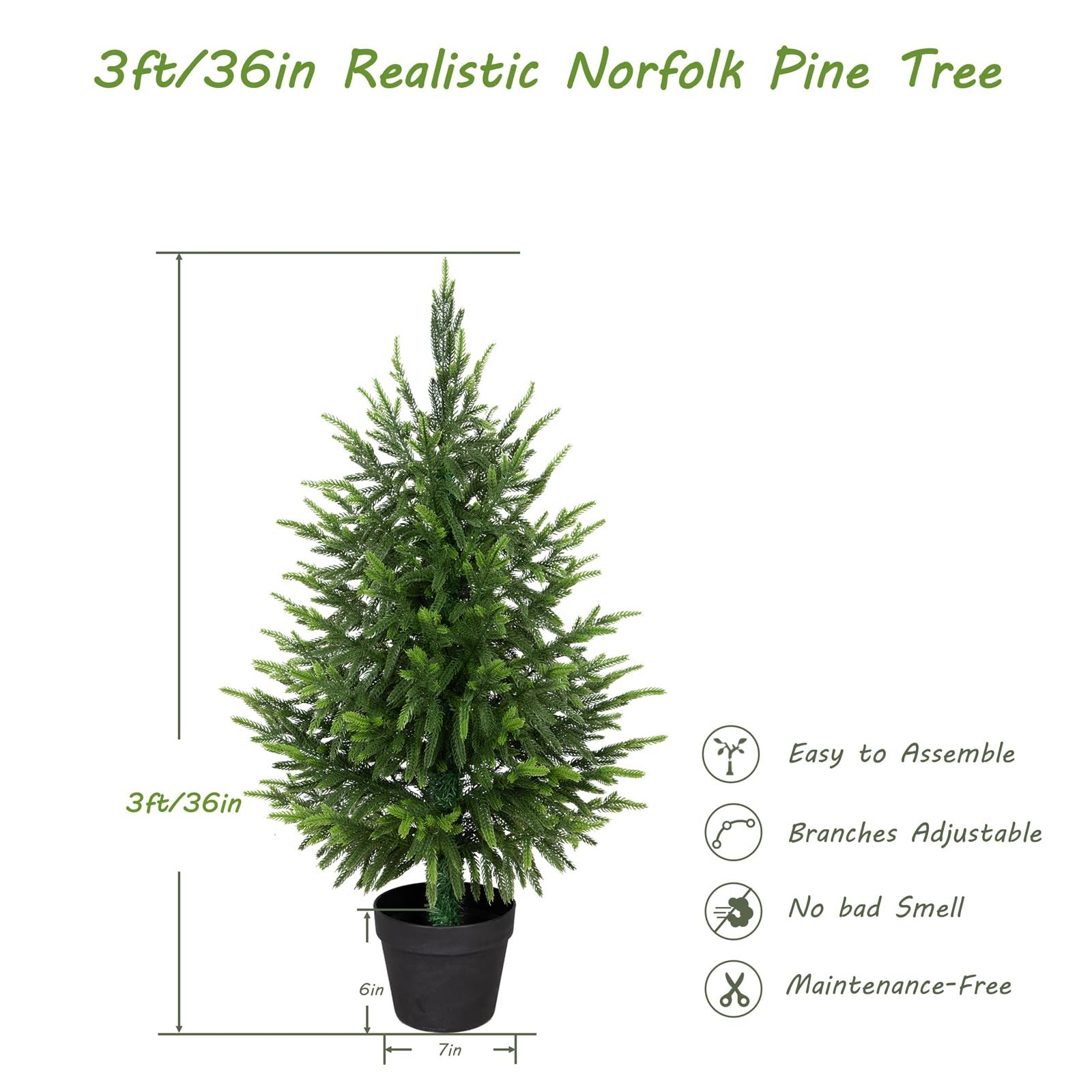 3ft Artificial Norfolk Pine Christmas Tree for Outdoor, 37in Real Touch Faux …