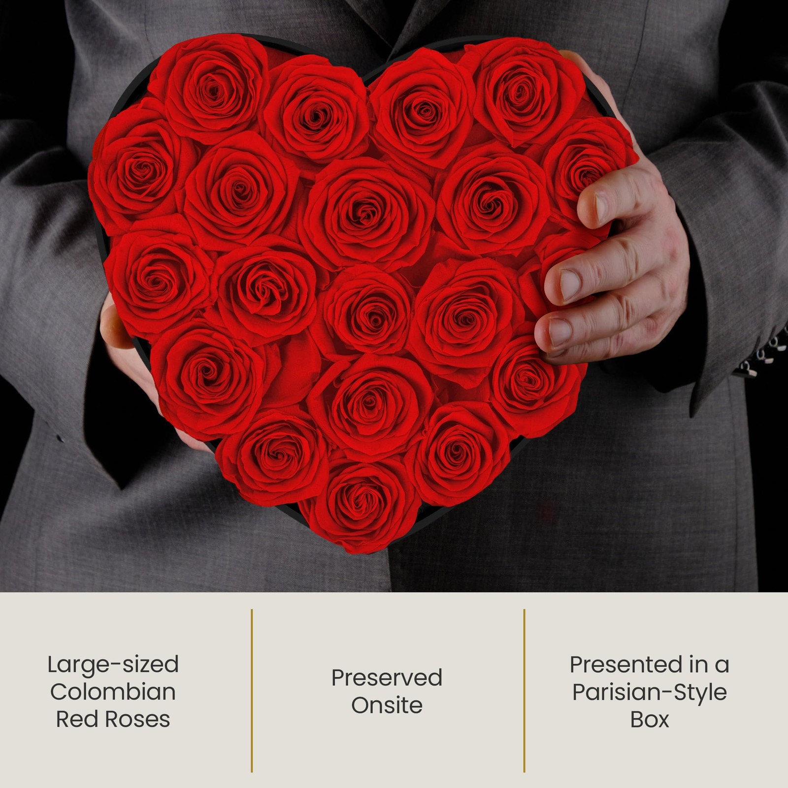 20-Piece Preserved Roses in a Luxury Gift Box – Real Roses in Black Heart Box…