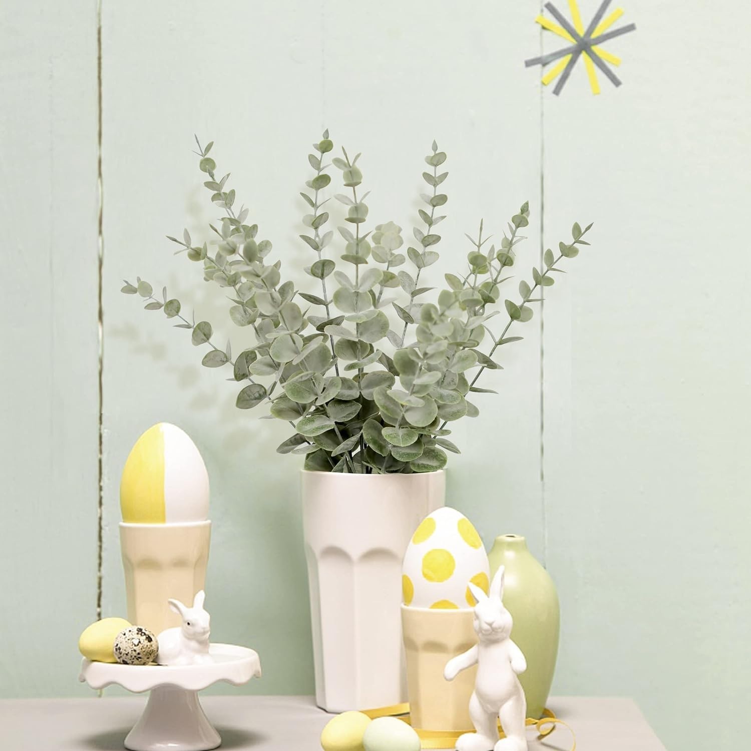 18 tallos eucalipto artificial hojas falsas para centros de mesa boda decoracion