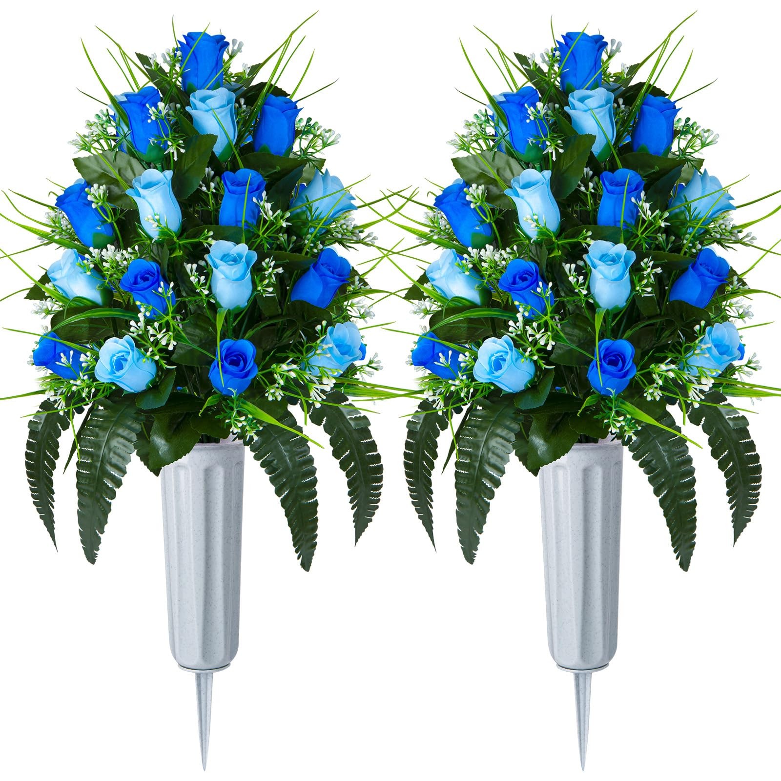 2 Sets Artificial Cemetery Flowers, Grave Decorations Roses, Memorial Flowers…