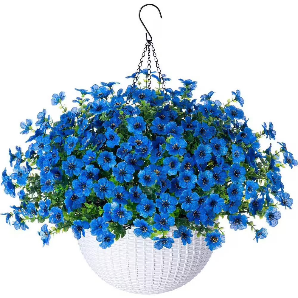 17 In. H Artificial Hanging Silk Orchid Flowers in Basket, Outdoor Indoor Patio