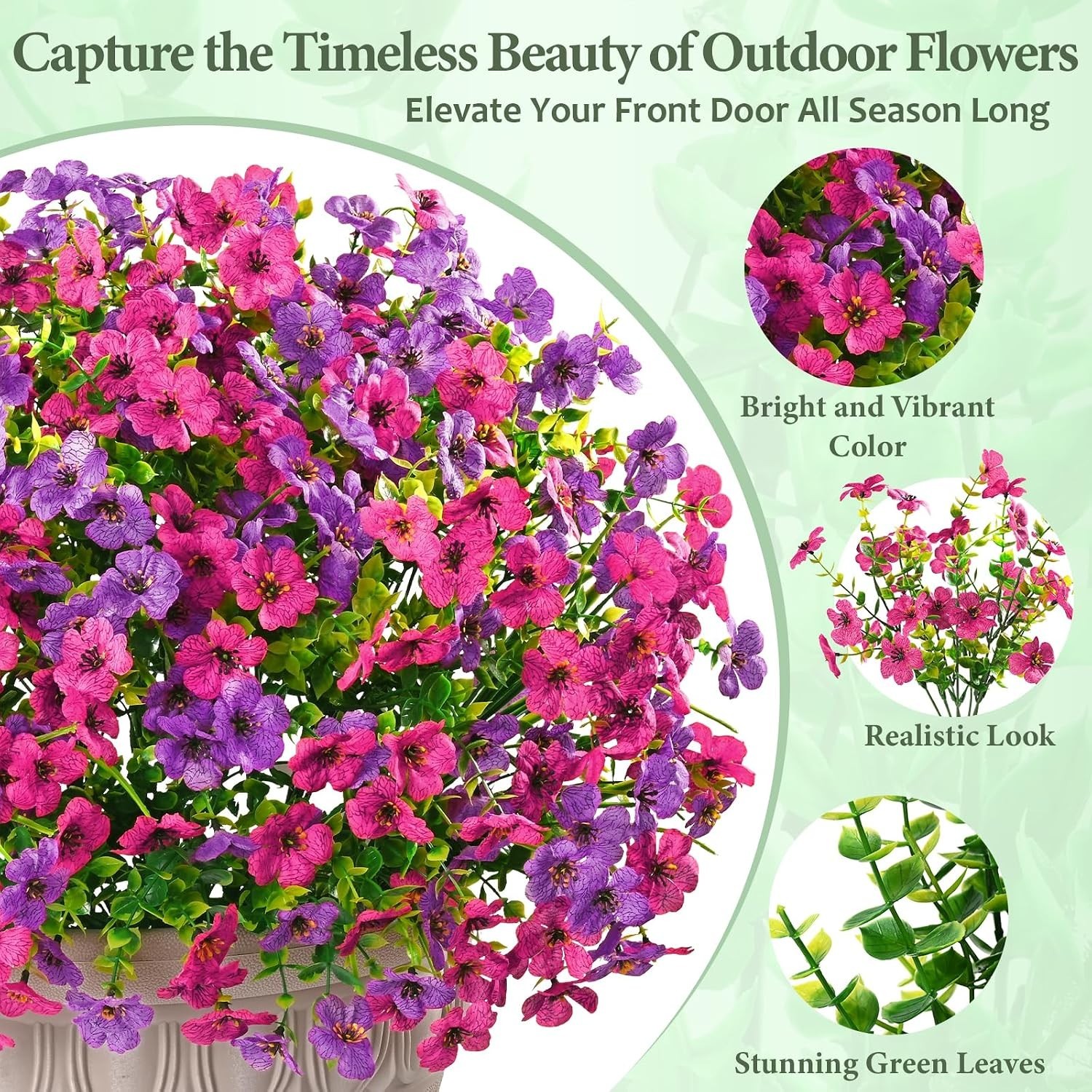 Vibrant 12 Bundles of Lifelike Fake Flowers for Outdoor Decor – Fuchsia/Rose Red