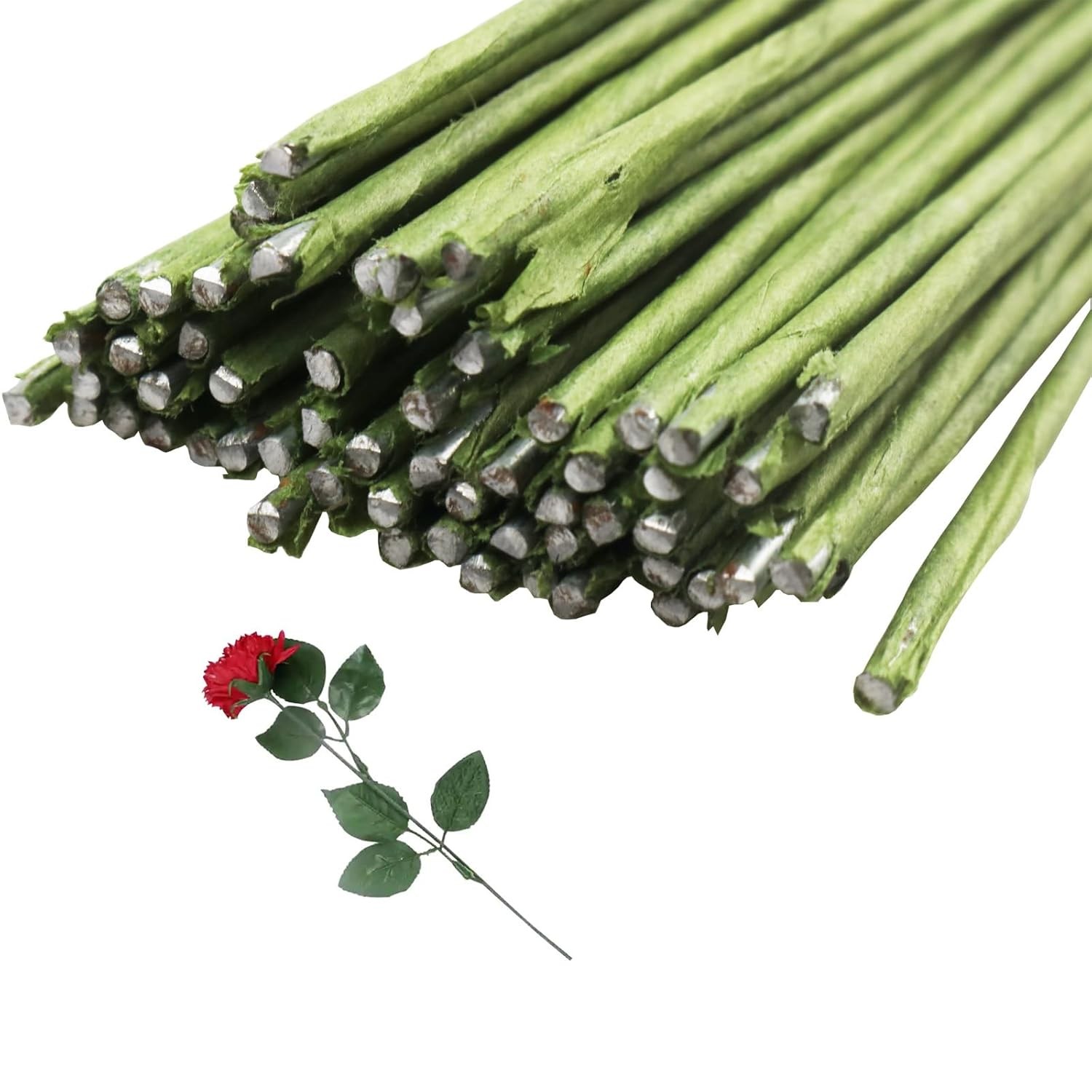 16-inch 18 Gauge Green Paper Covered Floral Wire Stems for DIY Crafts