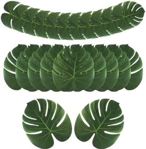 AerWo 48 Pcs Palm Leaves, Artificial Tropical Monstera Fake Leaves, Fake Palm…