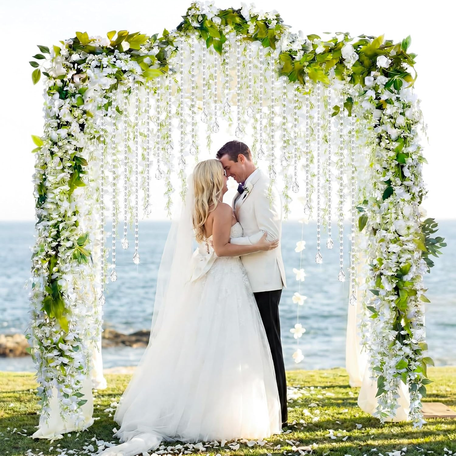 16 Pcs Wisteria Artificial Flowers Garland and Crystal Garland Set 4 Pcs Total 7
