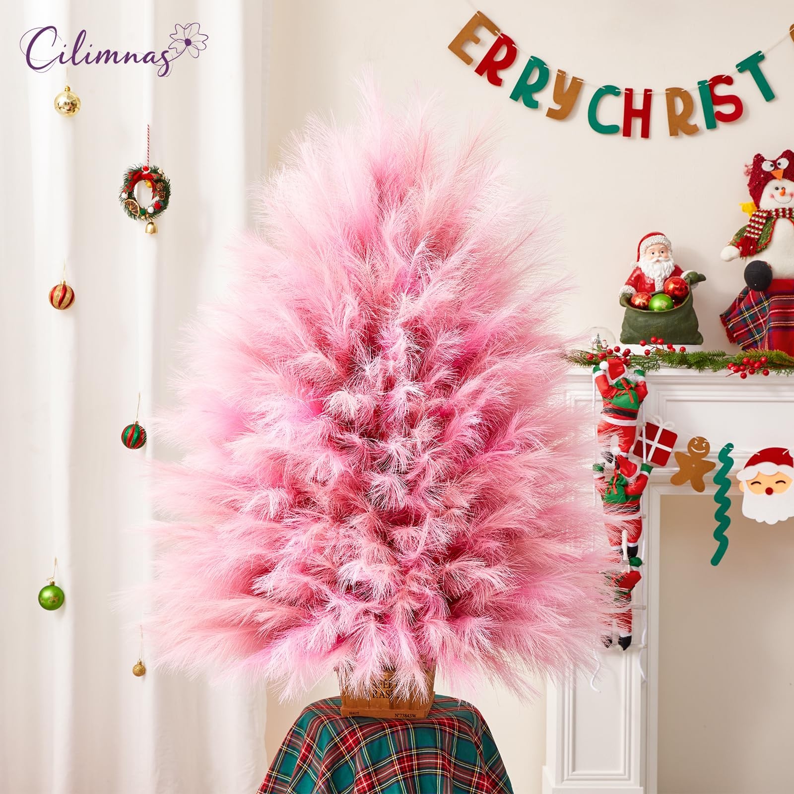 17.7″ Gradient Red Artificial Fluffy Faux Pampas Grass Home Decor 50 PCS