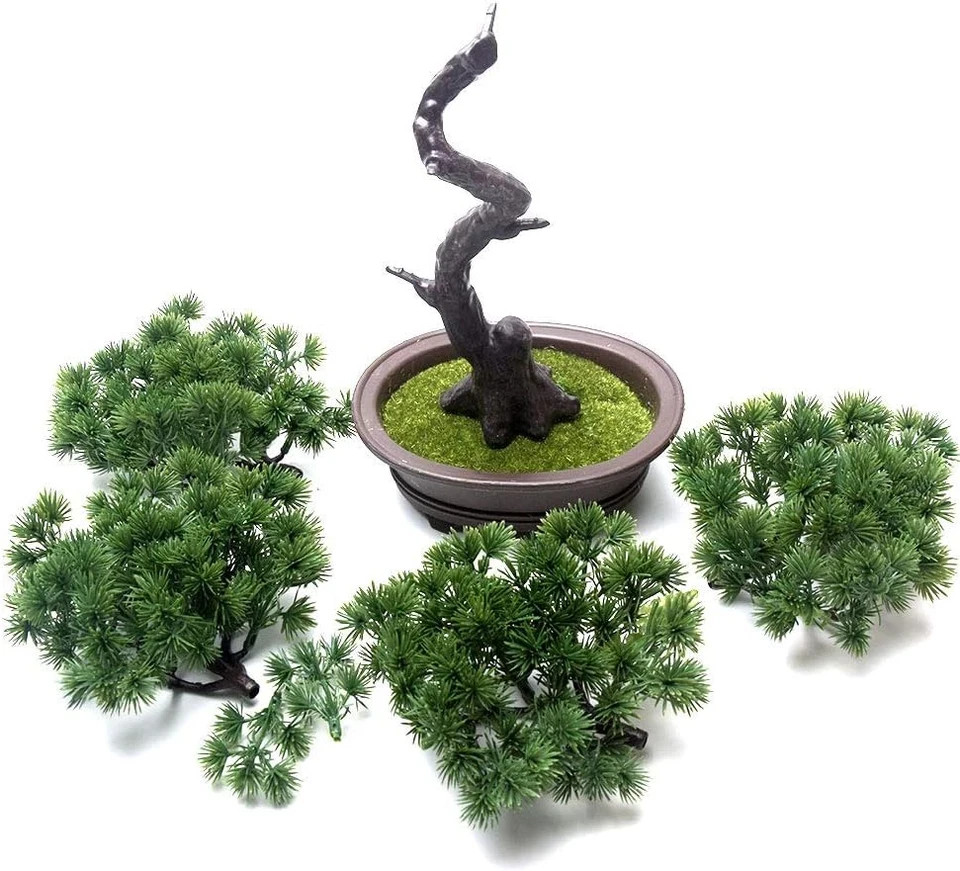 Artificial Bonsai Pine Tree, 11Inch Faux Potted Plant Desk Display Fake Tree Pot