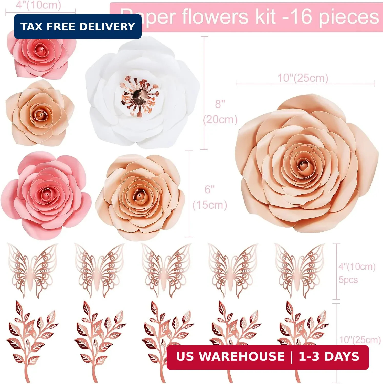 Paper Flowers Decorations for Wall, Large 3D Artificial Fake Flower Wall Decor B