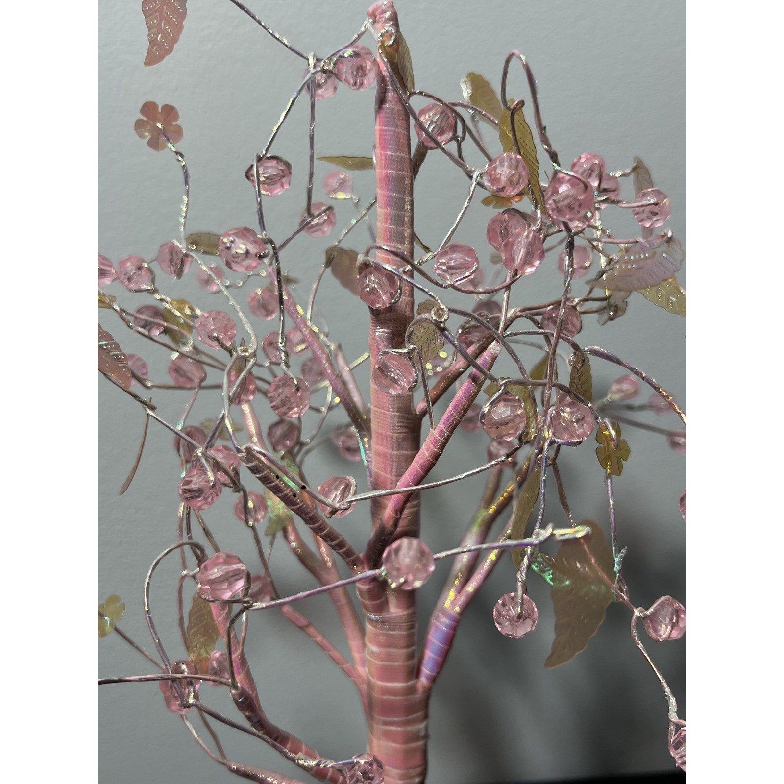 Pink Gold Beaded Cherry Blossom Tree Decor Artificial Floral Home Accent 12″