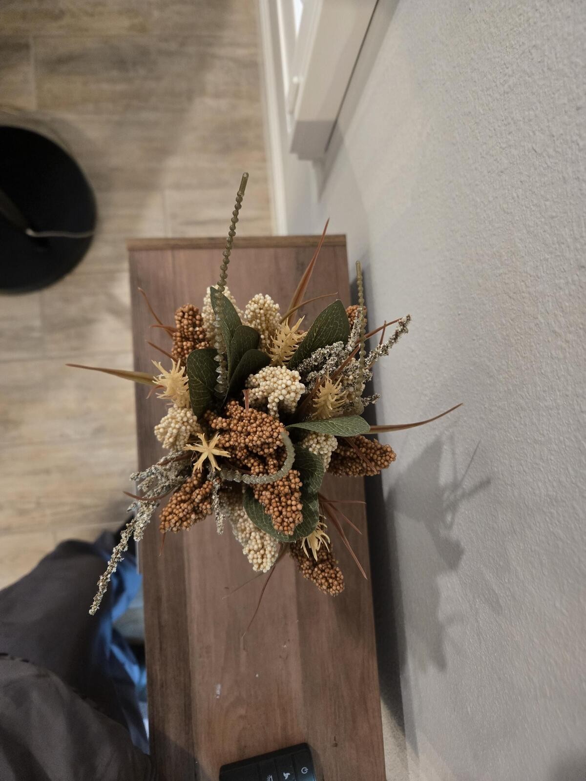 13.5″ Faux Dried Heather Floral Arrangement – Boho Farmhouse Decor Ceramic Vase
