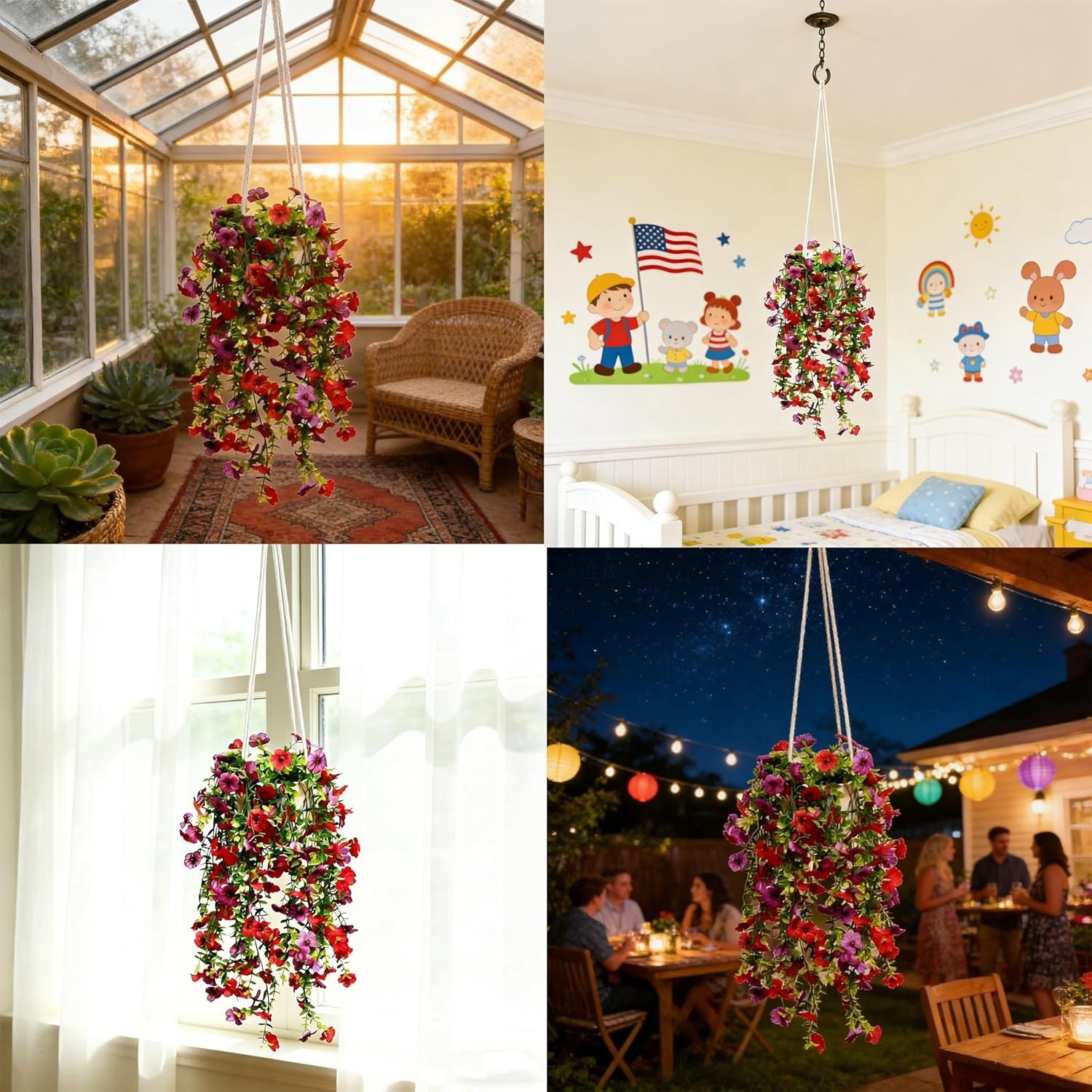 Colorful Silk Fake Flowers with Planter – Easy Installation & Maintenance-Free