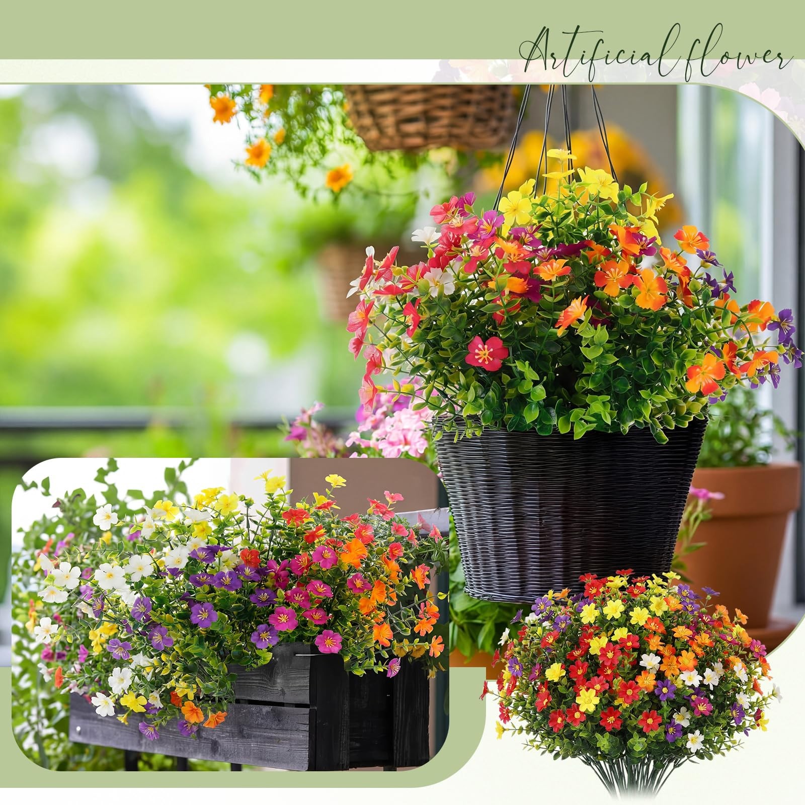 12 Pack Artificial Flowers Outdoor UV Resistant, 6 Colors Realistic Fake Euca…