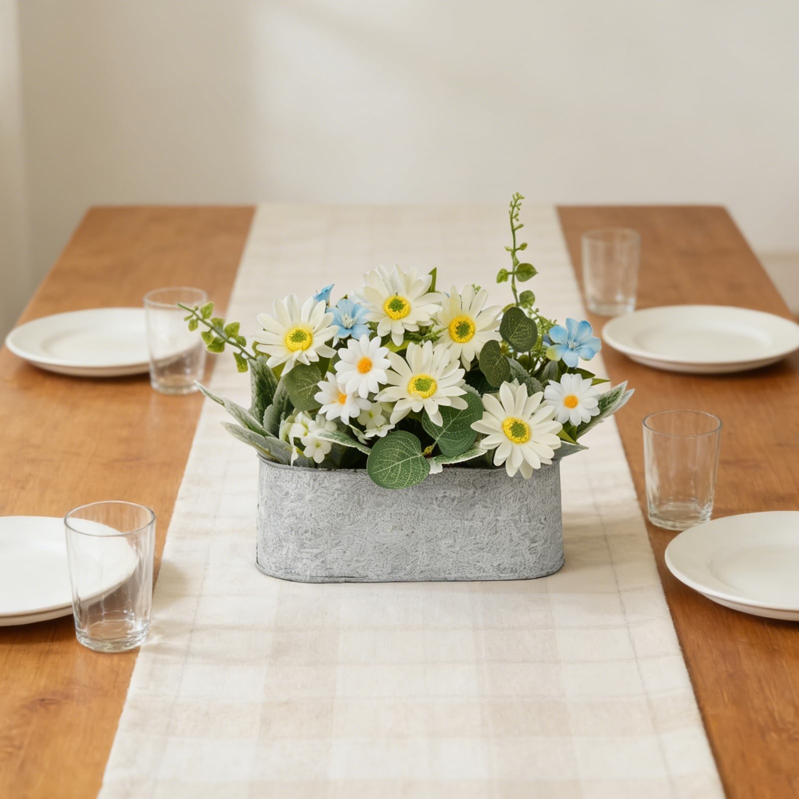 Floral Centerpieces for Tables, 12 Inch Small Artificial Flowers in Metal Pot…